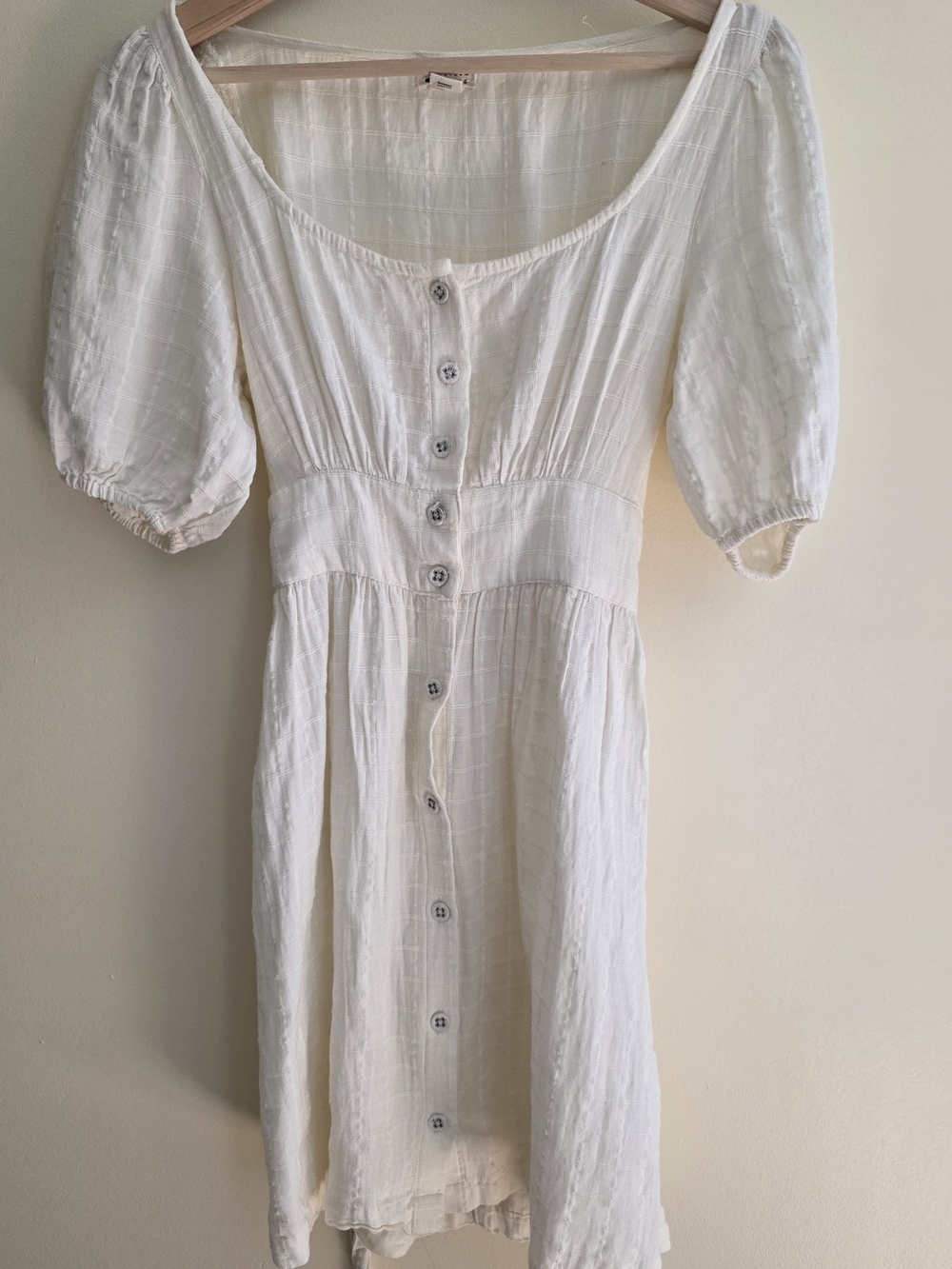 Billabong Cream Button-Front Puff Sleeve Mini Dress